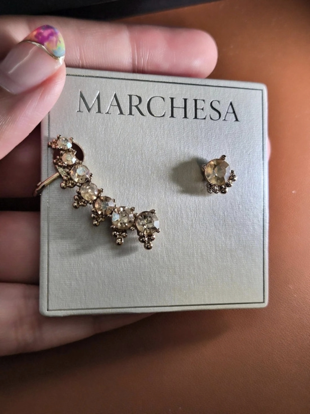 Marchesa Crystal Gold-Tone Earrings NWT Ear Climber